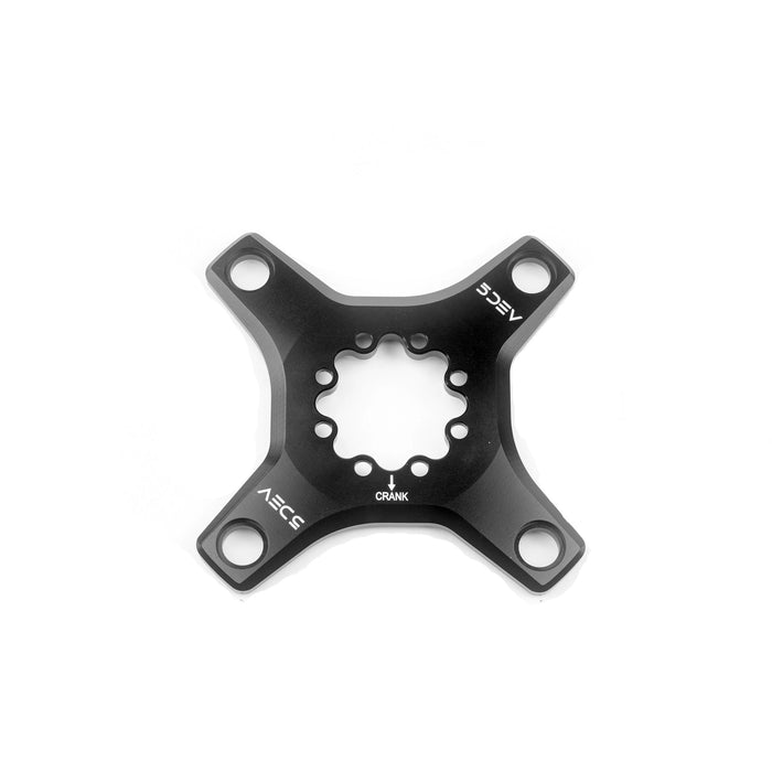 The 5DEV BMX Spider 8-BOLT 104 BCD is a black four-arm BMX spider with mounting holes and labeled text, shown from above on a white background.