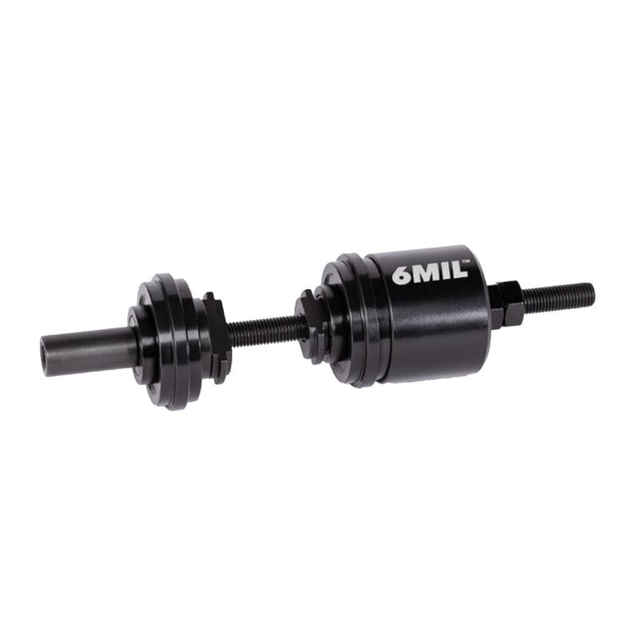 The 6MIL BT-01 Bottom Bracket Installation/Removal Tool is a black cylindrical mechanical tool with threaded rods and metal ends, shown on a white background.