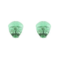 Two translucent green resin objects shaped like alien heads sit side by side on a white background, resembling Alienation Alien Valve Caps designed for Schrader valves.