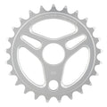 The Alienation Enterprise Sprocket is a silver aluminum chainring with three cutout spokes, CNC machined for precision, and features the engraved text "alienation bicycle components 23T" on a white background.