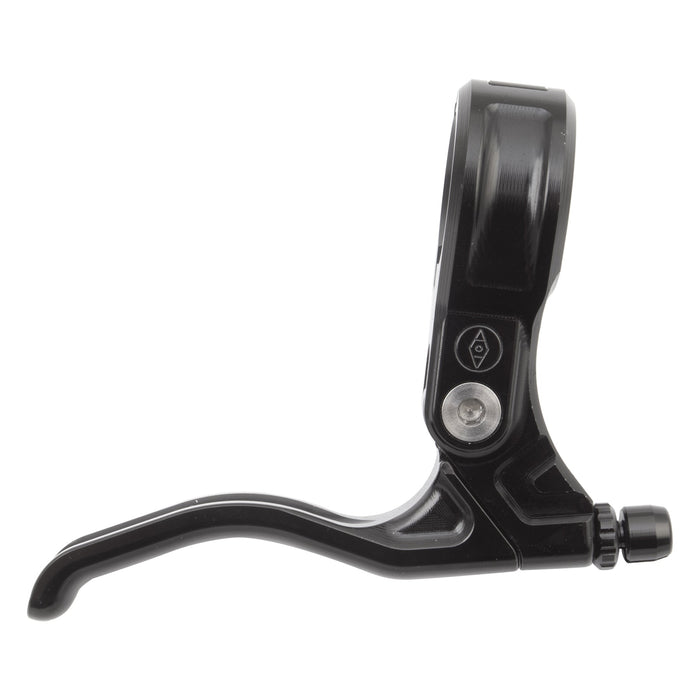 The Alienation Fulcrum Brake Lever, made from black CNC 6061 T6 alloy, features a profile view with hinged clamp and visible mounting hardware; designed specifically for U-Brake systems.