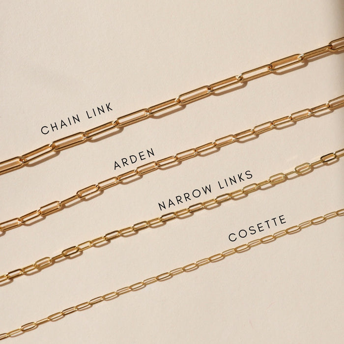 comparison photo of 4 different paperclip chains all on a light background