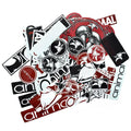 The Assorted Sticker Pack includes red, black, and white stickers with various "animal" brand designs and stylized animal graphics arranged in a pile.