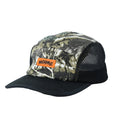 The Backbone Ride Club Hat is a camouflage mesh trucker with a black bill and an orange "BACONNE" patch, delivering bold BMX style to your ride.