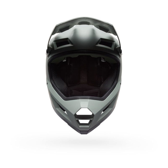 Front view of the Bell Sanction 2 Dark Grey, a matte full-face helmet with ventilation openings and padded interior, ideal for entry-level riders.