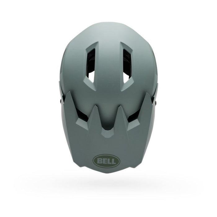 The Bell Sanction 2 Dark Grey helmet is shown from the front, displaying two top ventilation slits and angular contours—making it an ideal entry-level choice for new riders.