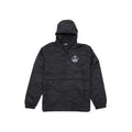 The BSD Roastin Jacket is a black camo water-resistant windbreaker featuring a half-zip front, spacious front pocket, and a logo on the left chest. Made from waterproof nylon fabric.
