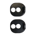 Two black Chain Tensioner Kit for ACT Frame metal plates, each featuring two circular holes and a raised edge on one side, are displayed vertically against a white background. These blocks are compatible with ACT 1.2 frames and come in either 10mm or 20mm sizes.