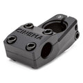 The Cinema Analog High Top Load Stem (22.2mm Clamp) is a black CNC-machined BMX stem with “CINEMA” engraved on the top, featuring five bolts and a hollow circular opening for handlebar attachment.