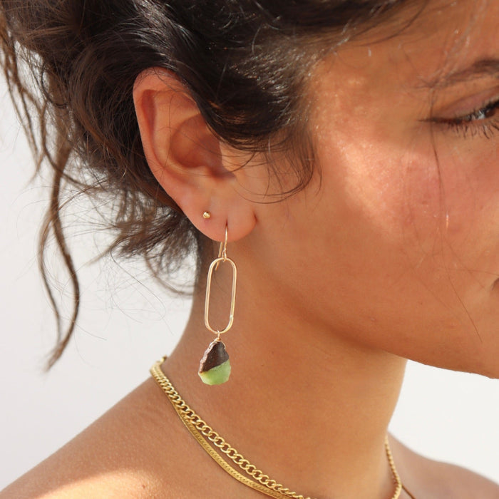 model wearing gold fill classic stud