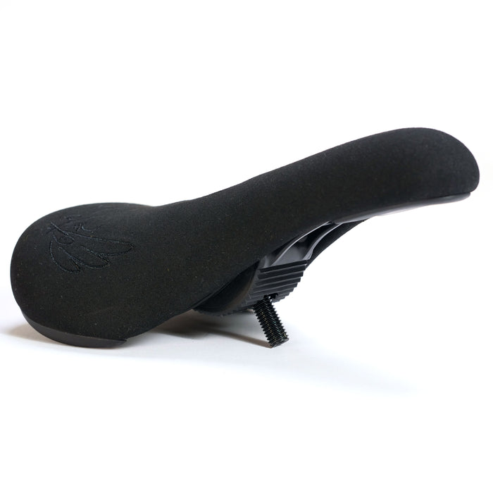 Colony Sigil Pivotal Seat (Sean Gardner Signature) in black, features a sleek, ergonomic design with side profile shown on white. Includes bottom bolt for attachment—ideal as a pivotal seat and standout BMX upgrade.
