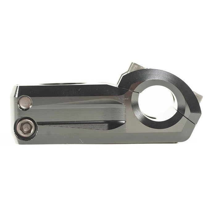 The Colony Variant 52mm BMX Stem (22.2mm Clamp), a machined metal BMX stem with two visible bolts, is shown from the side against a white background. This low-rise stem is engineered for BMX bikes, providing durability and precise control.