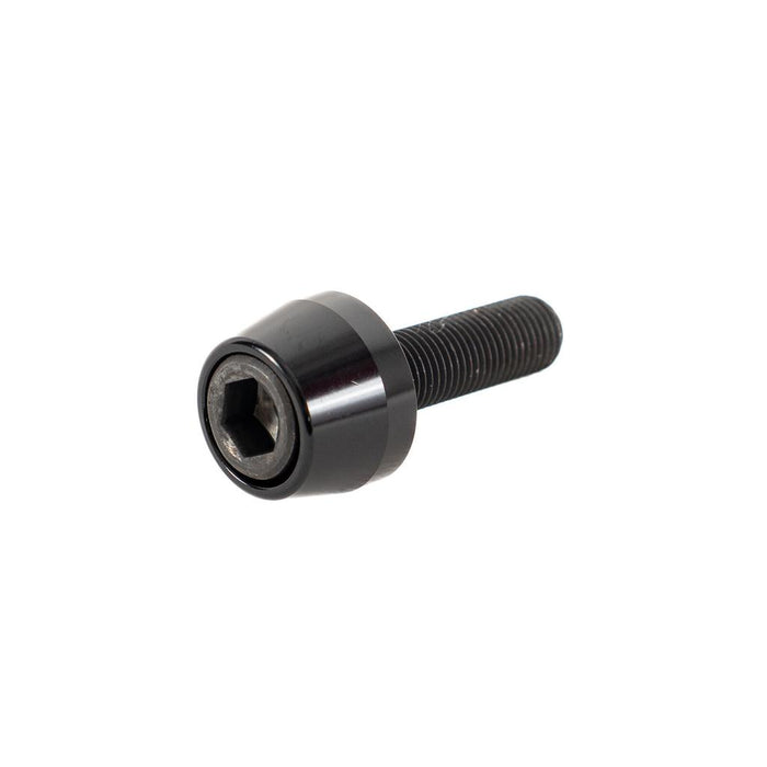A black socket head cap screw with a built-in washer, featuring a hexagonal socket for an Allen key—perfect as a replacement BMX bolt for your Colony Wasp Supreme Volcano Hub Front/Rear Female Bolt Kit (x1).