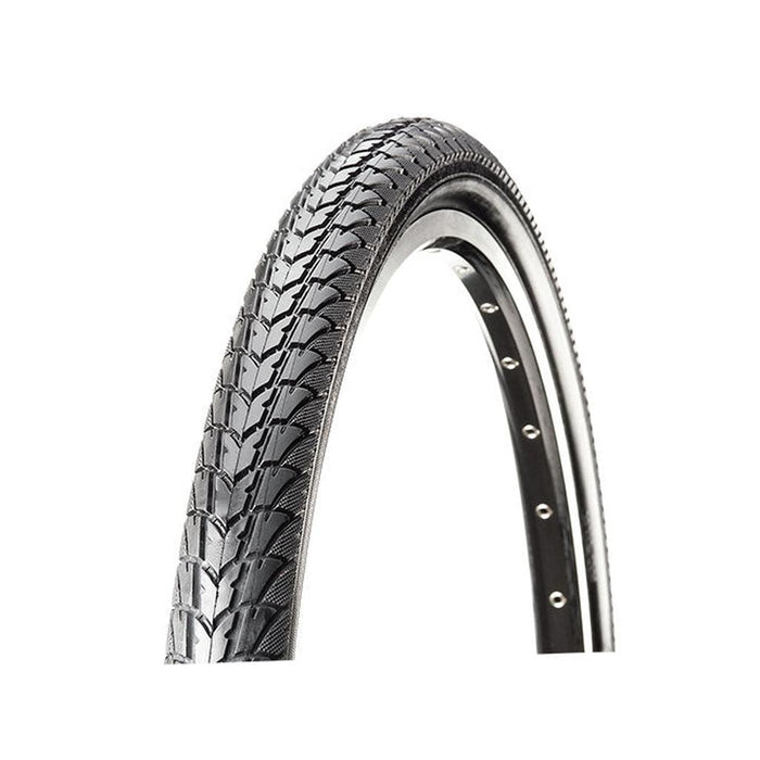 A close-up of the CST Tracer Street C1446 20 Inch Tyre, featuring a black textured tread for improved cornering grip and visible metal rim holes.