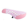 The Cult Vans Old Skool Checker Pivotal Seat features a pink and white checkered design, pink suede-like border, and black seat post attachment, inspired by the classic CULT x VANS collaboration.