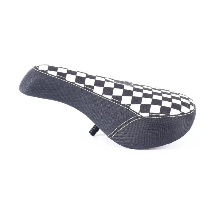 The Cult X Vans Slip On Checker Seat features a black and white checker pattern with white stitching, displayed from a side angle against a plain white background.