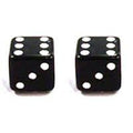 Two Dice Valve Caps, resembling sleek black dice, each feature five white dots, representing the number five.