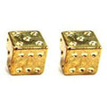 A pair of gold Dice Valve Caps is designed to resemble dice with a display showing the number five.