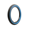 The DRS Gripper 20 Inch Tyre is a black BMX tyre with a blue sidewall, shown upright on a white background—an affordable replacement for your bike.