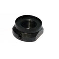 The ECLAT Blind Lock Nut is a black metal nut with an internal thread and a small side screw, perfect as a replacement drive side lock nut. Shown here on a white background.