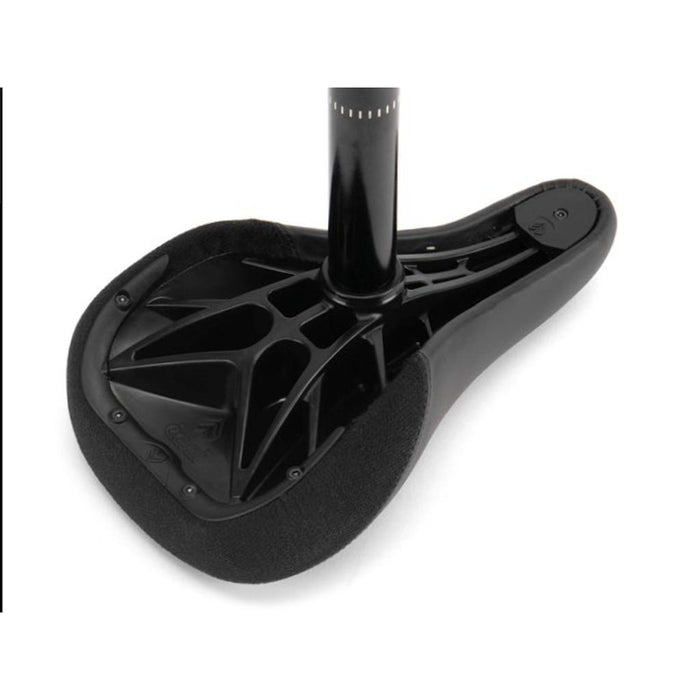Angled side view of the Eclat Combo V2 Seat, featuring minimal padding, a lightweight design, and a visible mounting post.