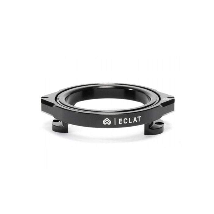 The Eclat Cyclone Gyro Rotor is a black, circular BMX bike part with ECLAT branding and three mounting holes, featuring a CNC machined design. Displayed against a white background.