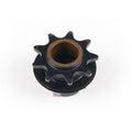 A black metal Eclat Pulse Hub Driver with nine teeth and a brass-colored center bore, photographed on a white background—perfect as a replacement part for your Eclat Pulse hub.