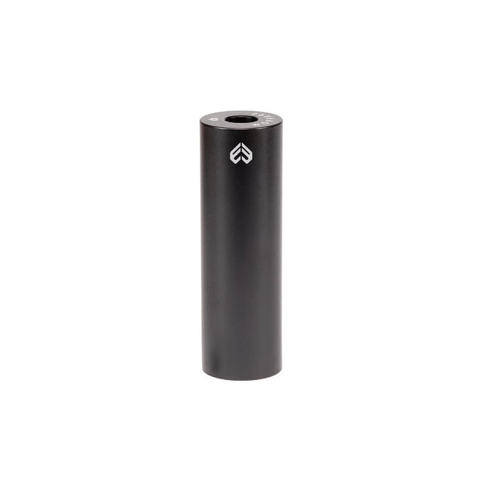 The Eclat Sparrow Alloy Peg in black stands upright on a white background, featuring a small white logo near the top—ideal for BMX park riding.