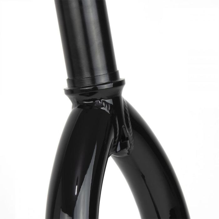 Close-up view of a black Elevn 7.0 Pro Light 20 Inch 10mm Fork crafted from 4130 Chromoly, set against a white background.