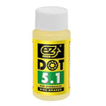 A bottle of EZ MTB Dot 5.1 Brake Fluid featuring yellow liquid and a white cap.
