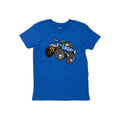 The Fairdale Monty Truck 1 T-Shirt is a blue tee featuring a bold monster truck with "BIRDIE" in white letters—perfect for kids’ collections or anyone seeking cool truck-themed shirts.
