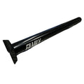 The Family Pivotal Seat Post, featuring a black metal finish and labeled "FAMILY," rests on a silver, diamond-patterned surface, highlighting its sturdy 25.4mm diameter.