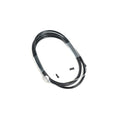 The Family Slick Brake Cable, featuring a coiled black design with braided stainless housing, metal end fitting, and two small black cylindrical pieces, is shown on a white background.
