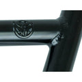 Close-up of a black metal frame with the Federal logo embossed on it, highlighting a welded joint connecting two cylindrical, heat-treated tubes—perfectly suited for the 22.2mm clamp size of the Federal Lacey Bars, ideal for 20 inch BMX setups.