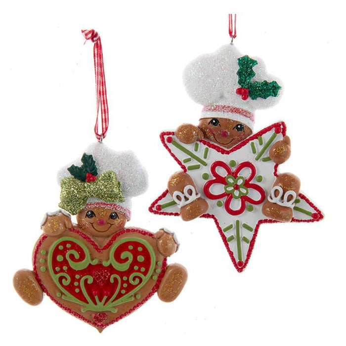 Gingerbread With Star and Heart Ornaments, 2 Assorted