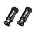 Granite Juicy - CNC Presta Valve Cap With Valve Core Remover (Pair) are displayed on a white background—two black metal valve caps with “GRANITE” branding, textured tops, and geometric white logos on the sides. These sleek bike accessories also double as convenient valve core removers.