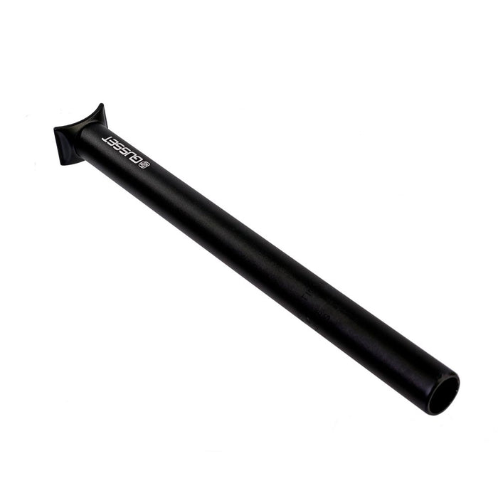 Black Gusset Pivotal Seatpost 31.6mm, made from lightweight alloy with a matte finish, designed for high performance and shown on a white background.