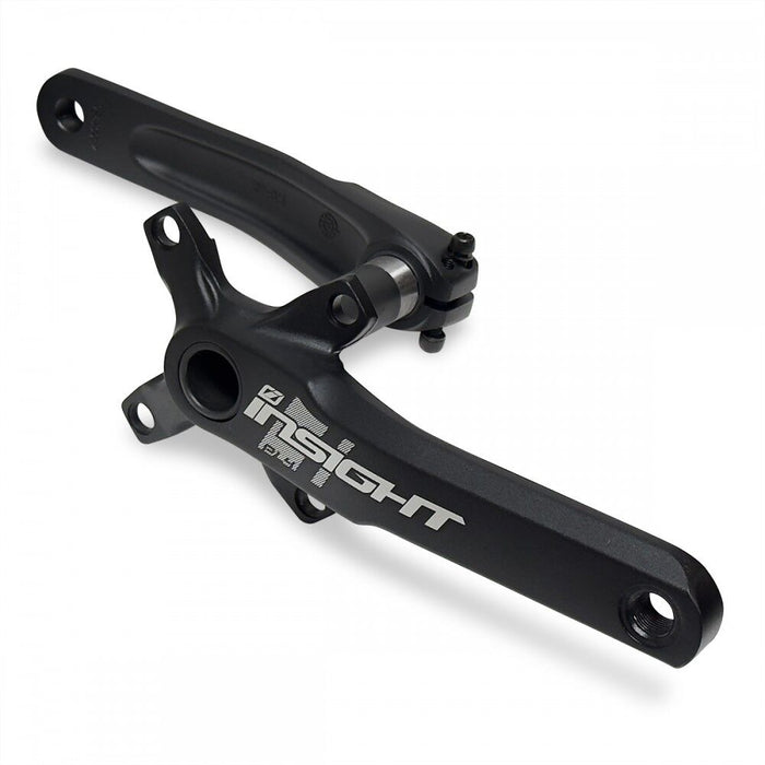 The Insight PL4 Cranks feature a 4-bolt, 104BCD design with two arms and a 24mm spindle axle. Lightweight and built for peak BMX performance, this crankset is shown on a white background.