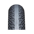 Close-up of the IRC Siren Comp Rise Cruiser 24 Inch Tyre, featuring a detailed tread pattern with rectangular and L-shaped knobs for enhanced grip. This model offers foldable tyres for added convenience without compromising performance.