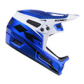 The Kenny Racing Elite Helmet Candy Blue + Glitter & Varnish is a blue and white full-face BMX or motocross helmet featuring a visor, ventilation slots, and “KENNY” branding on the side and front. Lightweight in design for optimal comfort and protection, it’s an excellent choice among BMX race helmets.
