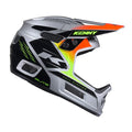 The Kenny Racing Helmet Elite Graphic Silver is a full-face motocross helmet featuring black, silver, orange, and neon yellow graphics with a visor and multiple ventilation openings. Branded “KENNY” and labeled “Full Airflow” and “Elite,” this lightweight BMX helmet is engineered for both comfort and high performance on the track.