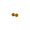 Lovey Dovey Schrader Valve Caps (Pair): Round yellow caps with heart-shaped eyes and a curved black mouth, perfect for adding fun flair to your BMX or showing your love for cycling.