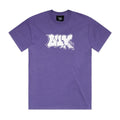 LUXBMX Appleton Tee Faded Violet, a heavyweight cotton t-shirt in purple with white graffiti-style "LUX" text on the front, inspired by Jack Appleton’s signature graffiti t-shirt designs, shown against a white background.