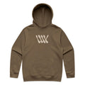 The LUXBMX Times Neue Hoodie Walnut is a heavyweight pullover fleece in brown, featuring a front pocket and a beige abstract "WW" print on the chest—an ideal choice for BMX enthusiasts who want both style and comfort.