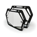 Two black and white Mac Components Pro Plate metal license plate frames with “MAC” and “ONE” text, stacked with slight overlap—ideal for BMX fans or anyone who loves top Aussie brand style.