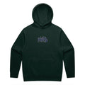The Mahd Metal Hoodie is a black hooded sweatshirt featuring a small blue flame-style “WORLD” graphic centered on the chest.