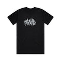 Mahd Metal Tee featuring a center logo with the word "MAYO" in stylized, flame-like white lettering on the chest.