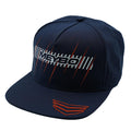 The Meybo Victory Trucker Cap Snap Back features a navy blue flat brim, “MEYBO” with white-striped graphics on the front, bold orange accents, and breathable perforated side panels—perfect for celebrating a podium finish.
