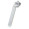 The Micro Adjust Seat Post 25.4 is a silver aluminium seat post with a micro-adjust clamp for attaching a bike saddle, shown angled slightly to the right.
