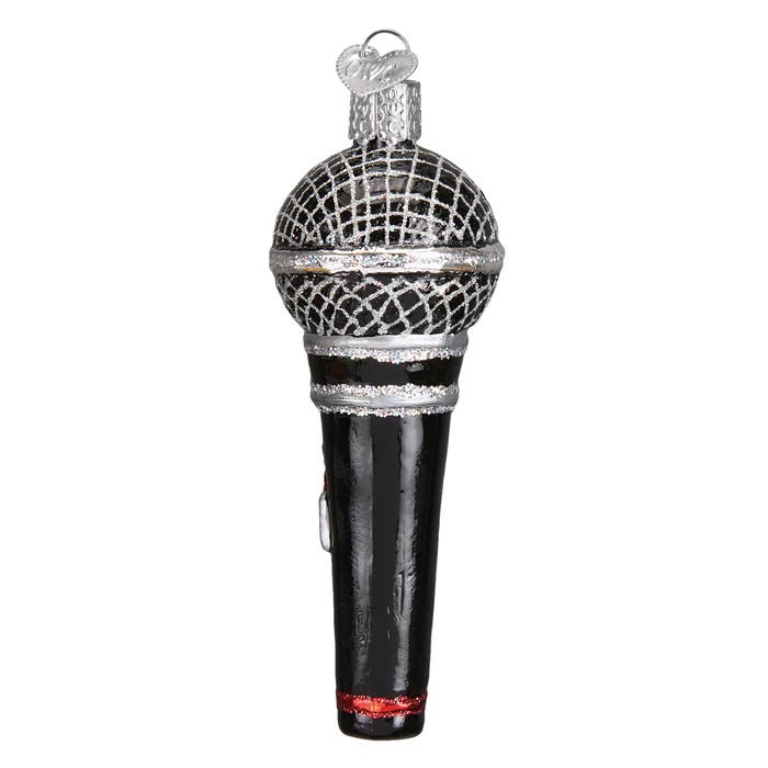 Glass Christmas Ornament shaped like a mircrophone used for karaoke  or rock music